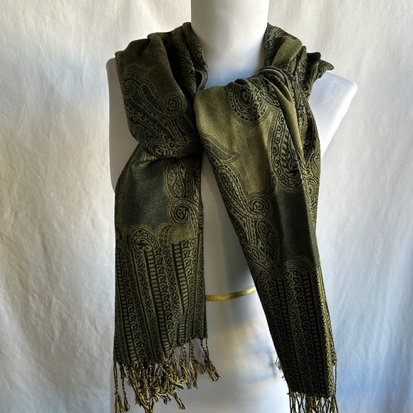 ‘90s Indian paisley abstract fringe shawl boho scarf - Picture 5 of 5